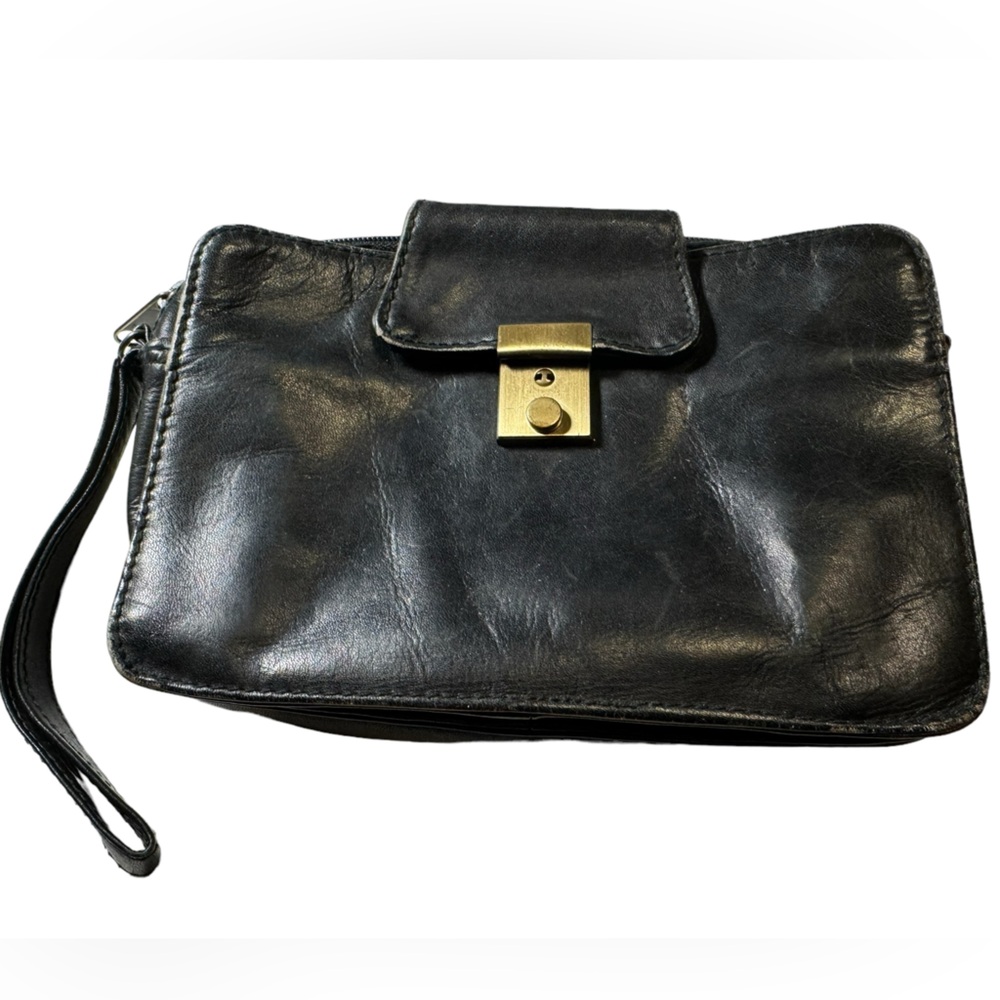 Vintage Black Boulder Ridge Supple Aged Women’s Leather Wristlet Clutch Purse